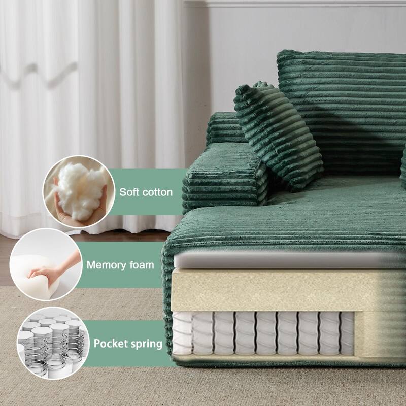 Oversized Chaise Lounge Chair, Modern Plush Corduroy Upholstered Sleeper Sofa Daybed, Green, No Assembly Required