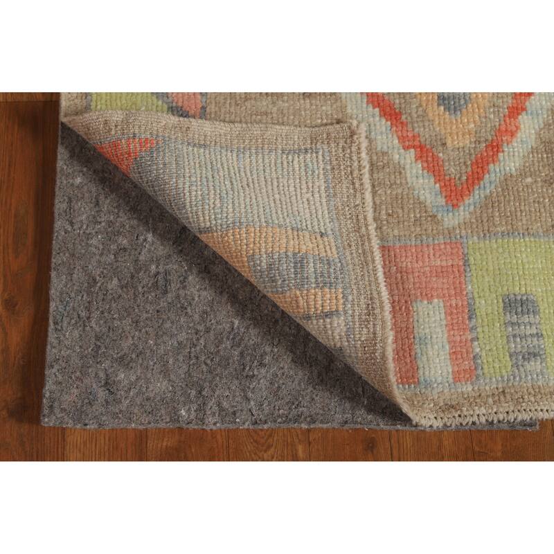 Hand Knotted Oriental 100% Wool Carpet Transitional Geometric Brown Oushak Runner Rug - 8' 8'' X 3' 0''