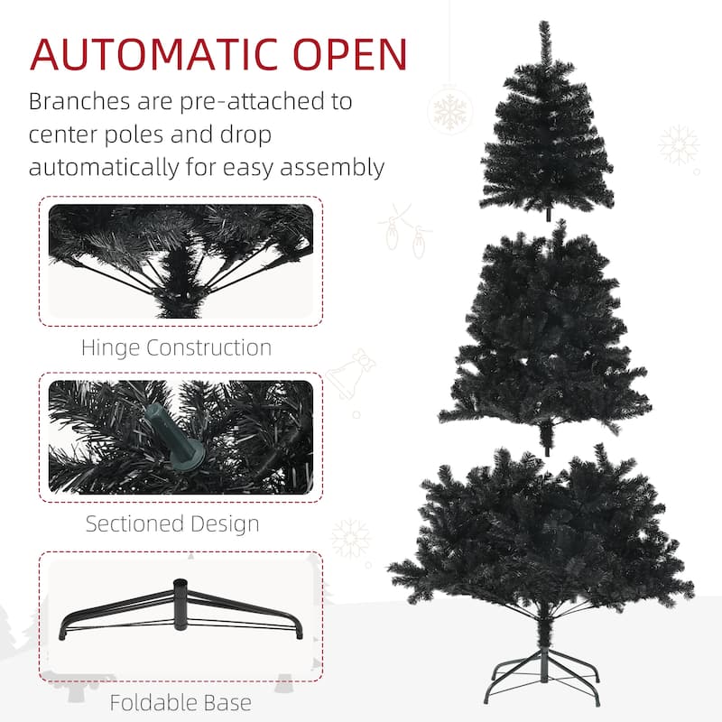HOMCOM Unlit Artificial Christmas Tree - Auto Open, Steel Base, Black, Home Office Decor - Black