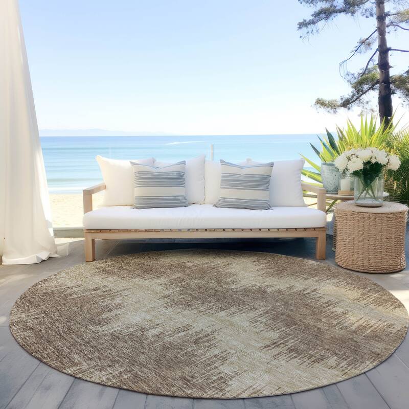 Machine Washable Indoor/ Outdoor Chantille Modern Chevron Rug - Brown - 8' x 8'