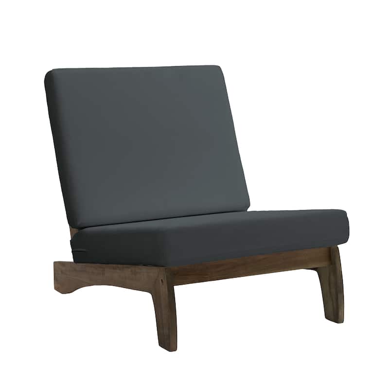 Outdoor Furniture Teak Wood Armless Loveseat Sofa With Cushion - 2 Chairs - Dark Gray/Brown