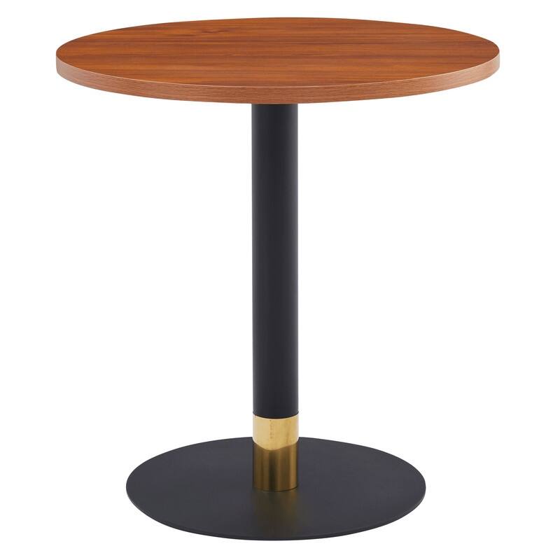 Vail Round Dining Table with 27 in. MDF Tabletop in Black Stainless Steel Round Pedestal Base with Gold Accent Kitchen Table