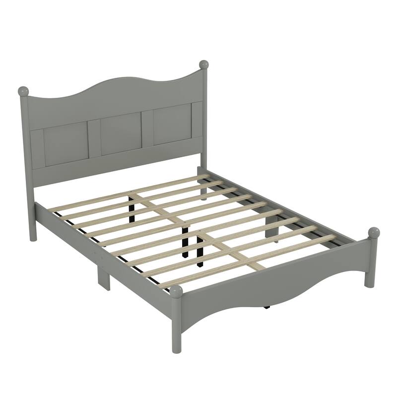 Elegant Design Wood Platform Bed Frame with Headboard, Queen Size Platform Bed with Wooden Slat Support, No Box Spring Needed