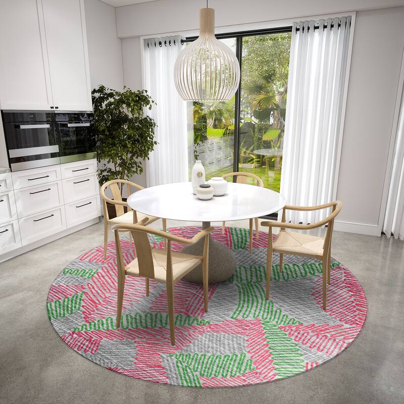 Indoor/ Outdoor Addison Yuma Modern Palm Leaf Washable Area Rug - 8' x 8' - Pink