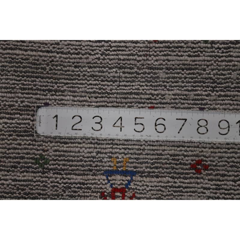 Hand Knotted Oriental Viscose Silk Carpet Tribal Animal Pictorial Greys & Charcoal Gabbeh Area Rug - 11' 6'' X 7' 11''