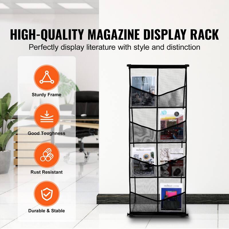 4-Tier Mesh Brochure Display Stand with 8 Pockets, Portable Rack - 20.87 x 17.32 x 52.76 in