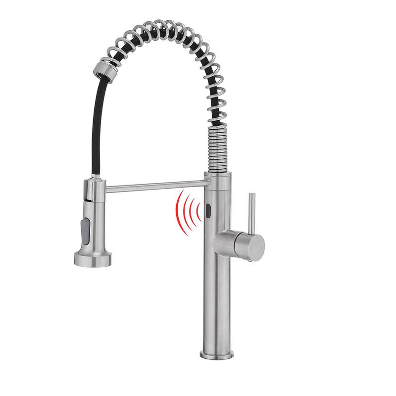 Topcraft Single Handle Pull-Out Stainless Steel Kitchen Faucet with Sensor - Brushed Nickel