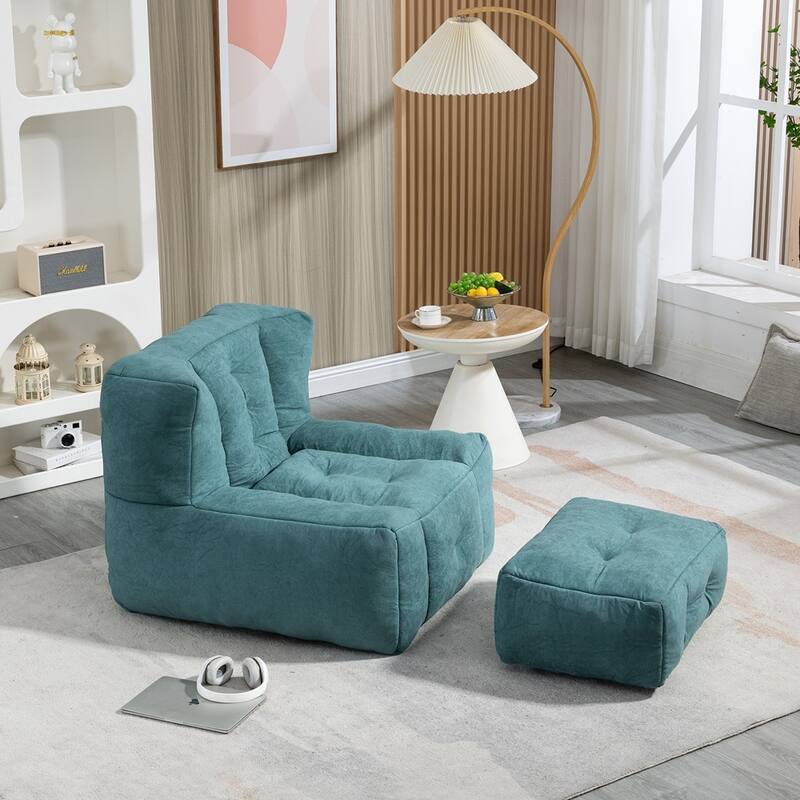 Comfortable Fluffy Bean Bag Chair with ottoman for living room