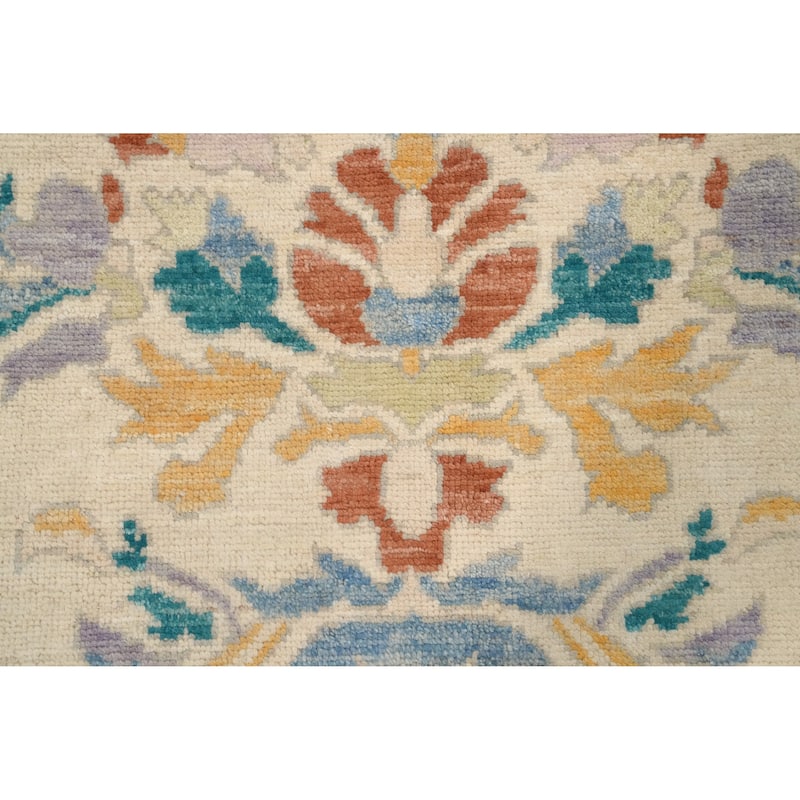 Hand Knotted Oriental 100% Wool Carpet Transitional Floral Green Oushak Area Rug - 8' 9'' X 5' 0''