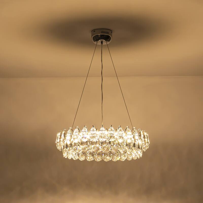 Modern Glam Chrome Round Crystal LED Chandelier for Dining Room - 23.6 in. W x 86.6 in. H