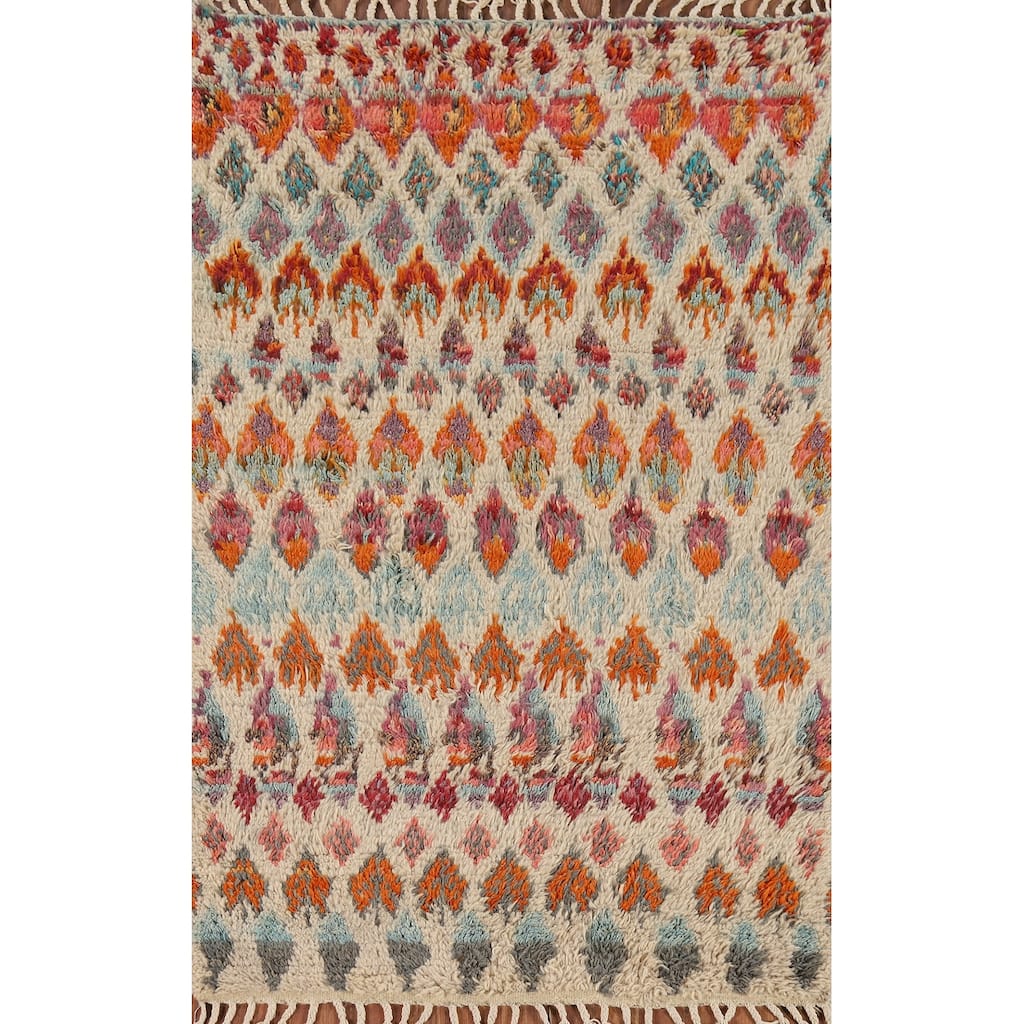 Hand Knotted Oriental 100% Wool Carpet Modern All-Over Beige & Ivories Moroccan Runner Rug - 6' 6'' X 3' 3''