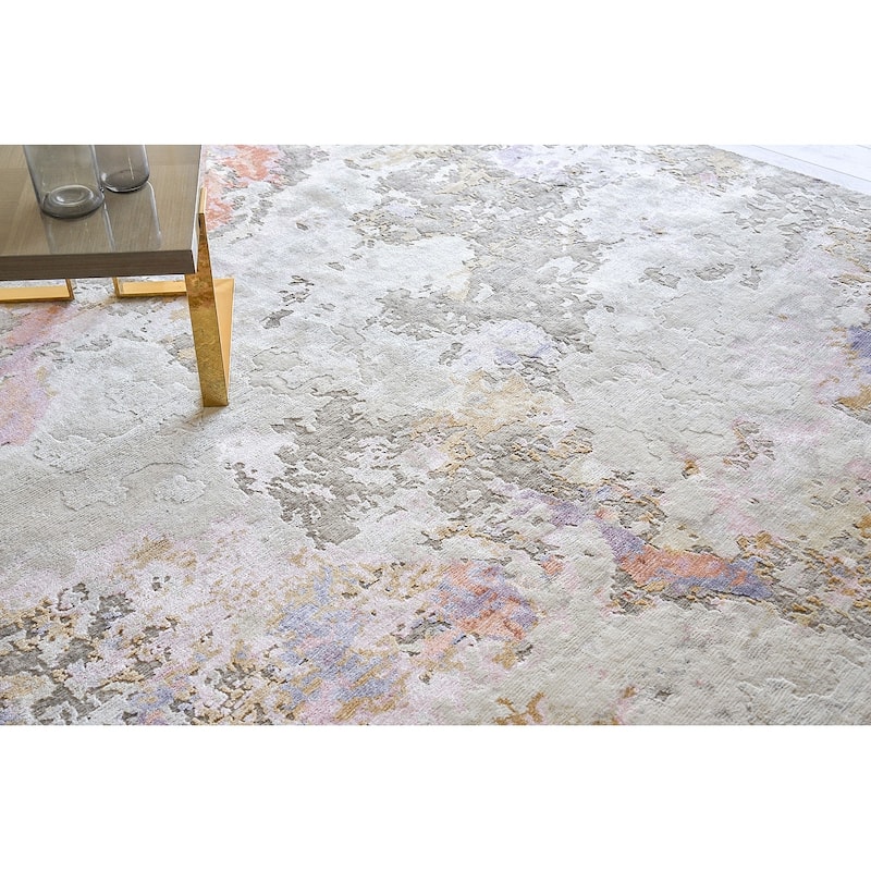 EXQUISITE RUGS Cosmo Hand-knotted Wool/Bamboo Silk Ivory/Beige/Blue Area Rug.