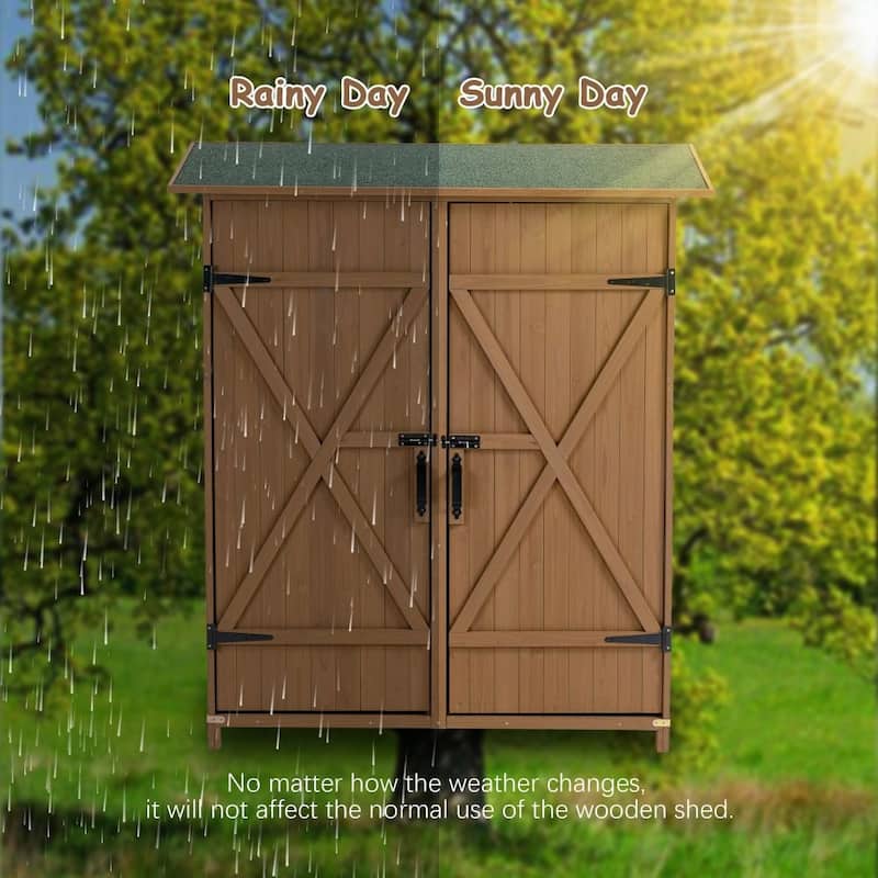 56"L x 19.5"W x 64"H Outdoor Storage Shed with Lockable Door, Wooden Tool Storage Shed - Yellow Brown