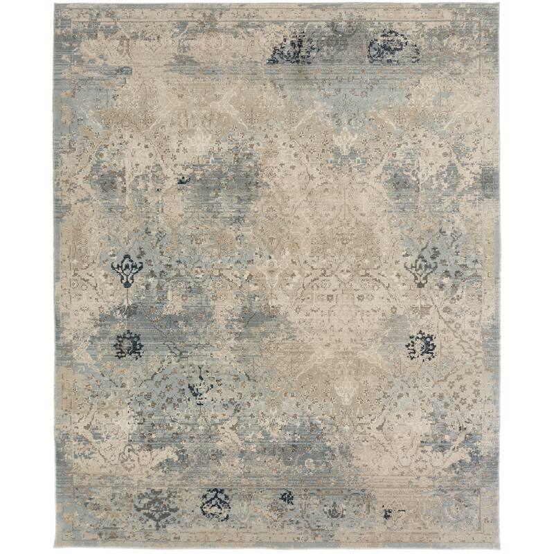 Porch & Den Hofer Distressed Blue and Beige Abstract Geometric Area Rug