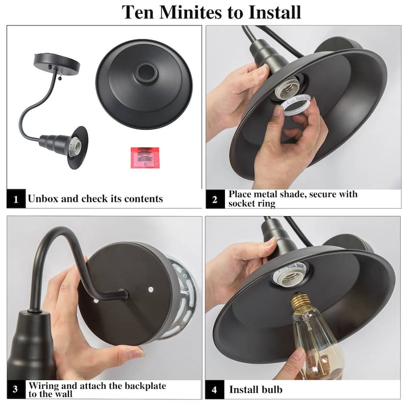 Carbon Loft 2 Set Black Gooseneck Industrial Wall Sconces Lights - W10.25"*E13.25"*H9.5"