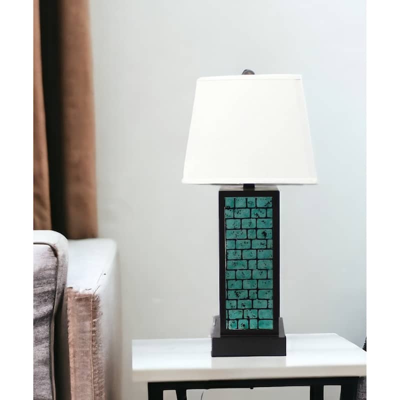 Metal Bedside Table Lamp with White Empire Linen Shade - 15” x 13” x 30.75”
