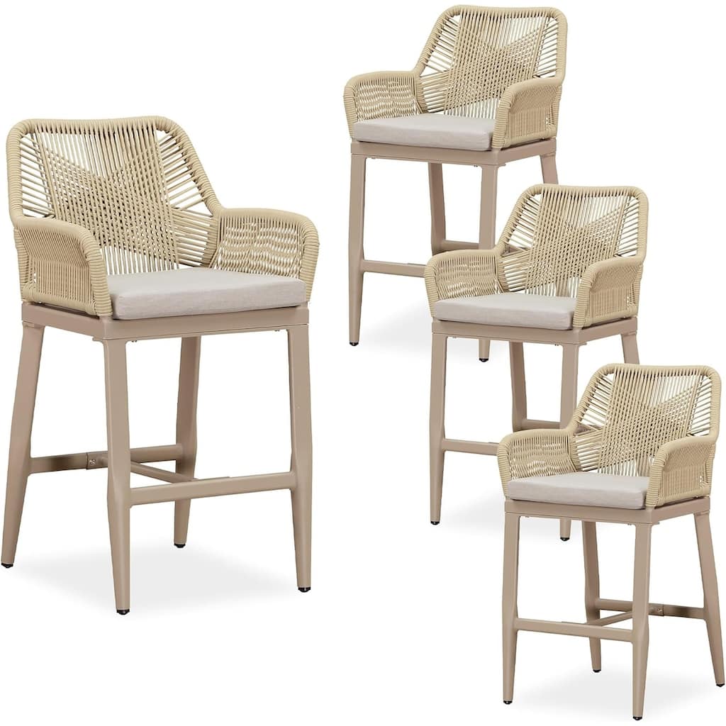 PURPLE LEAF Outdoor Counter Height Bar Stools Set of 4 Patio Aluminum Barstools with Back and Cushions