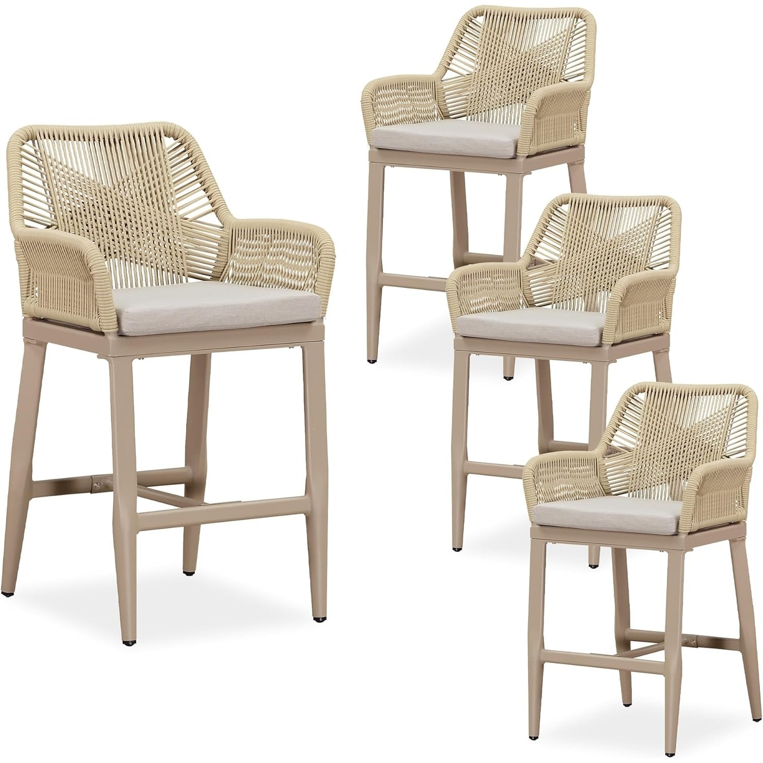 PURPLE LEAF Outdoor Counter Height Bar Stools Set of 4 Patio Aluminum Barstools with Back and Cushions