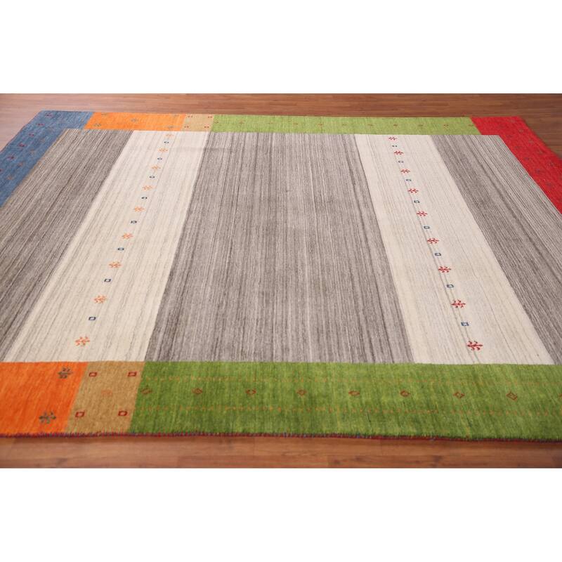 Striped Gabbeh Oriental Area Rug Hand-Knotted Multi-Color Wool Carpet - 8'1" x 9'8"