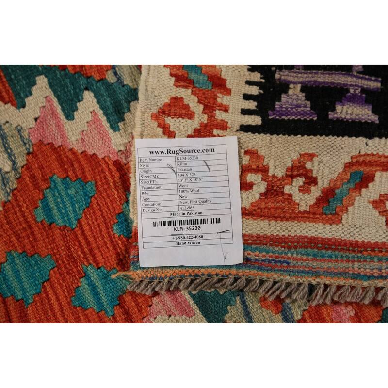 Reversible Kilim Oriental Rug Hand-Woven Geometric Wool Carpet - 10'8"x 13'3"