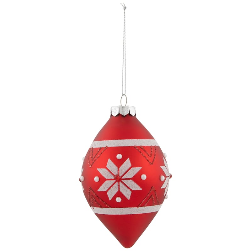 5.25" Glittered Red White Snowflake Glass Finial Christmas Ornament
