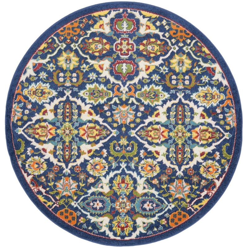 Goyim Power Loomed Geometric Floral Traditional Low Pile Area Rug By HomeRoots - 63' X '63' X '0.25