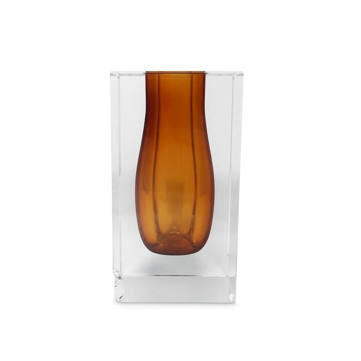 Crystal Bud Vase Double Wall Colored Inner - 3.25"L x 3.25"W x 6"H