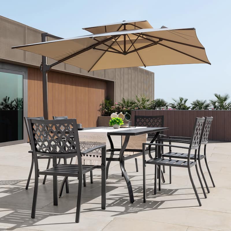 Outdoor Dining Set, Iron Finish, Black with Gold Speckles