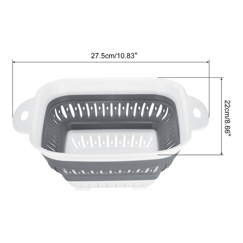 Silicone Collapsible Colander, Square Strainer w Handle Food Strainers - Grey