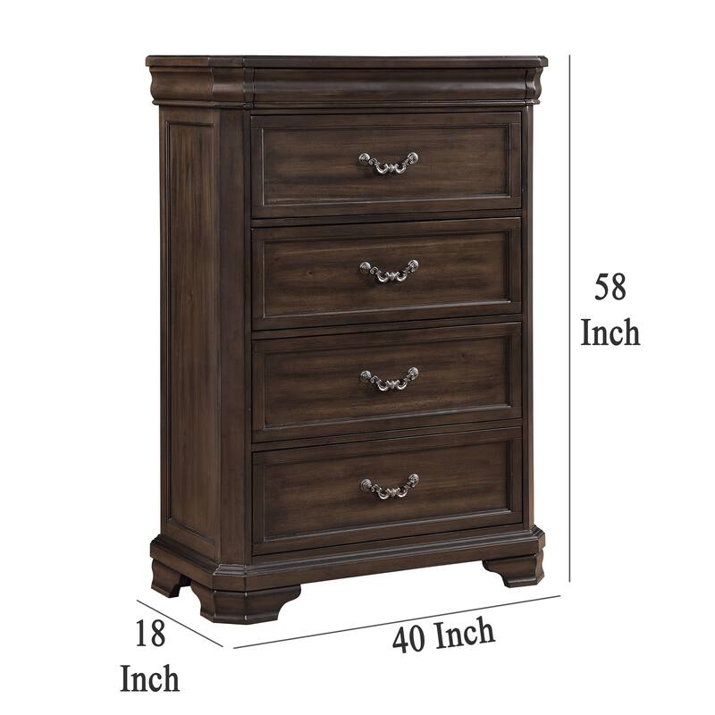 Lynda Tall Dresser Chest, 4 Drawers, Walnut Brown Solid Acacia Wood