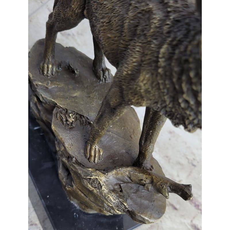 Signed Original Art Howling Imitative Wolf To The Moon Bronze Sculpture Marble Base Statue