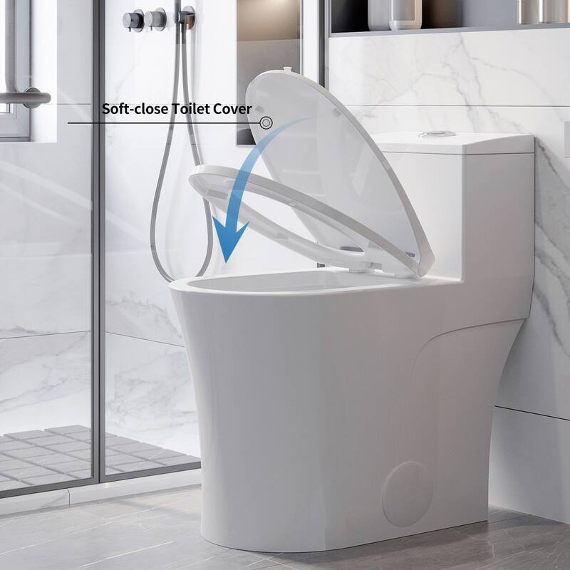 HOROW One Piece Elongated Toilet in White 0.8/1.28 GPF High Efficiency Dual Flush with Soft Closing Seat - N/A