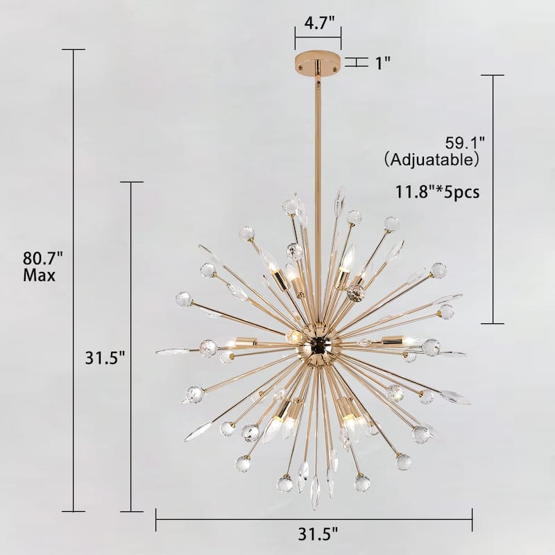 Modern Glam Crystal and Metal Sputnik Chandelier