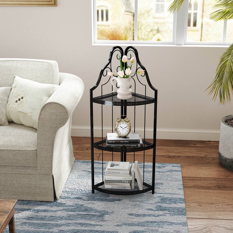 3-Tier Corner Open Shelf,Bookcase Freestanding Shelving Unit,Plant Stand Small Bookshelf