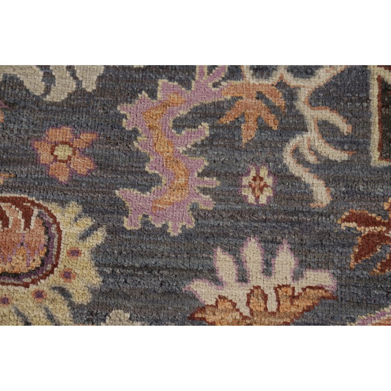 Vegetable Dye Floral Oushak Large Round Rug Handmade Wool Carpet - 11'8" x 11'7"