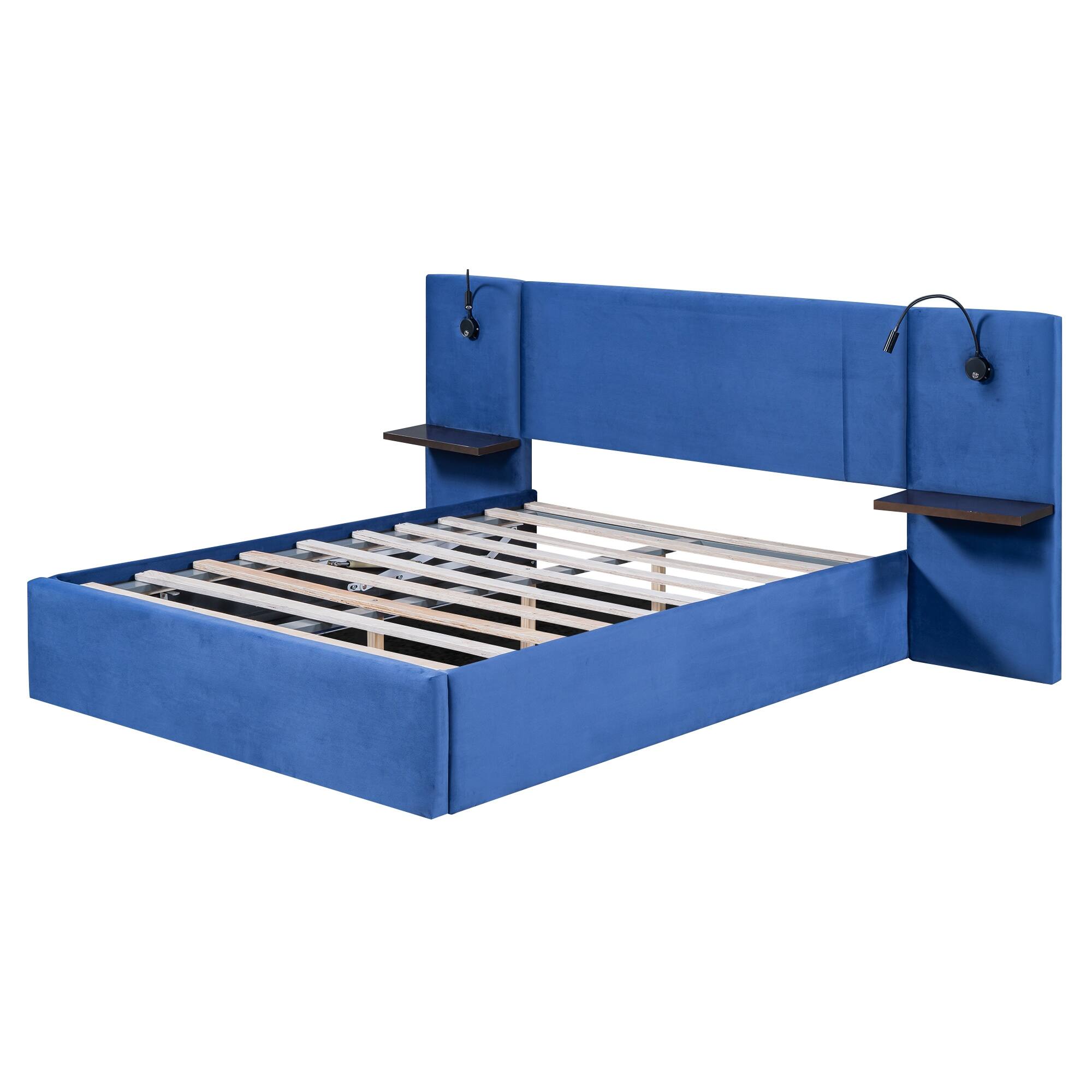 Full Size Storage Upholstered Hydraulic Platform Bed with 2 Shelves, 2 Lights and USB On Sale