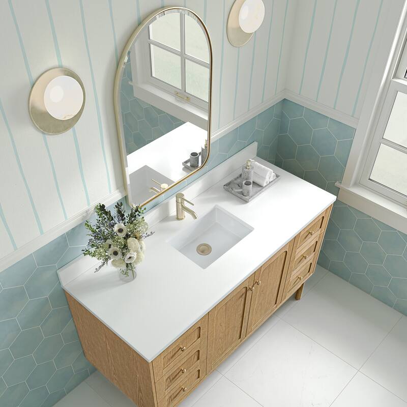 Laurent 60" Single Vanity, Light Natural Oak - 60S - White Zeus - Single Hole