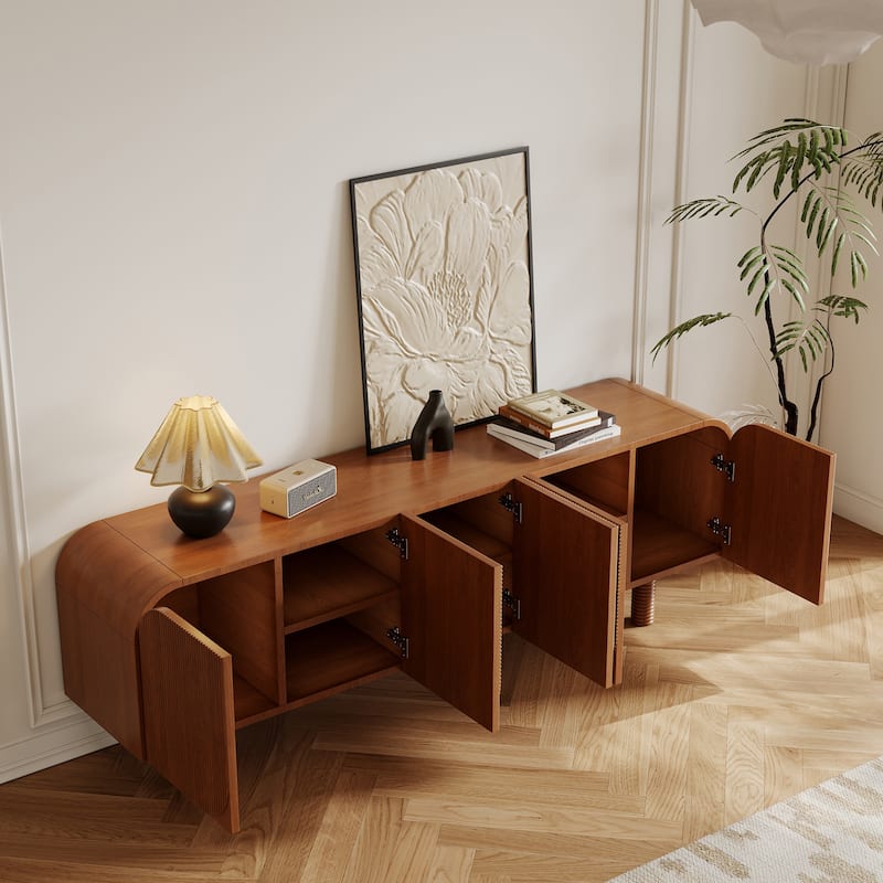71" Mid Century Wood TV Stands, Modern Brown Media Console for Living Room, Pre-Assembled - 70.87"x15.7"