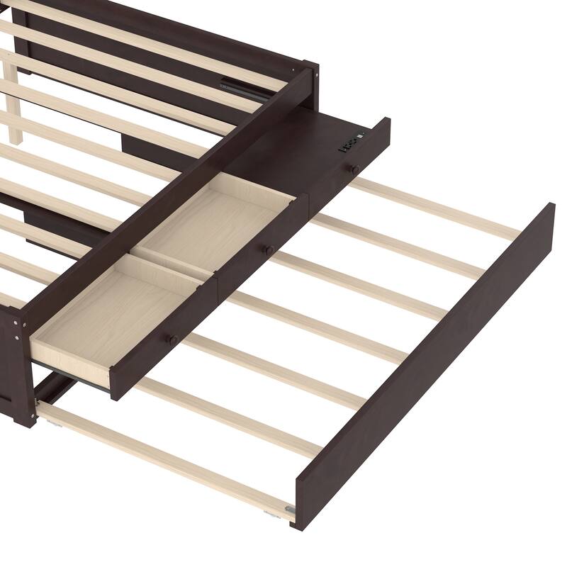 Full/Twin Platform Bed with Trundle, 2 Drawers & Built-in Power Outlets