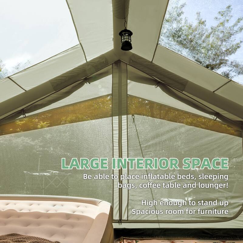 Erommy Inflatable Camping Tent, Glamping Tents 4 Season Waterproof Windproof Cotton Tent with Stove Jack & Mesh Windows & Pump
