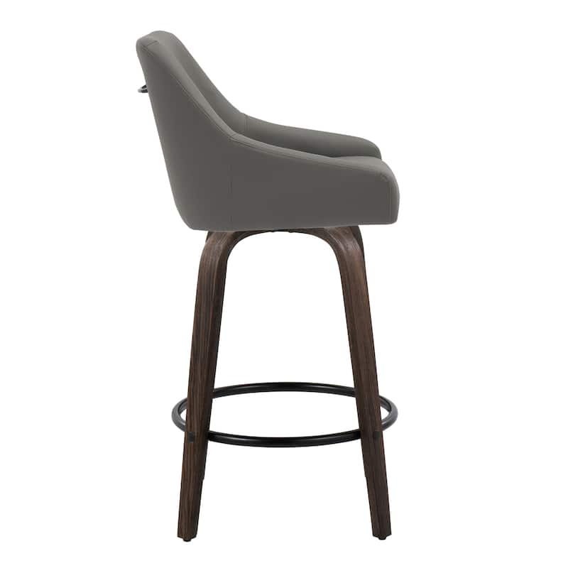 The Gray Barn Hadley 26" Fixed-Height Upholstered Counter Stool with Bent Wood Legs & Round Footrest (Set of 2)