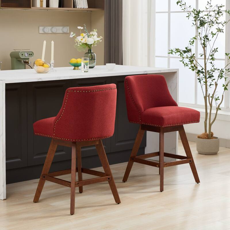 GDF Studio - Meryn Upholstered 26-Inch Counter Height Swivel Bar Stools with Curved Back (Set of 2)