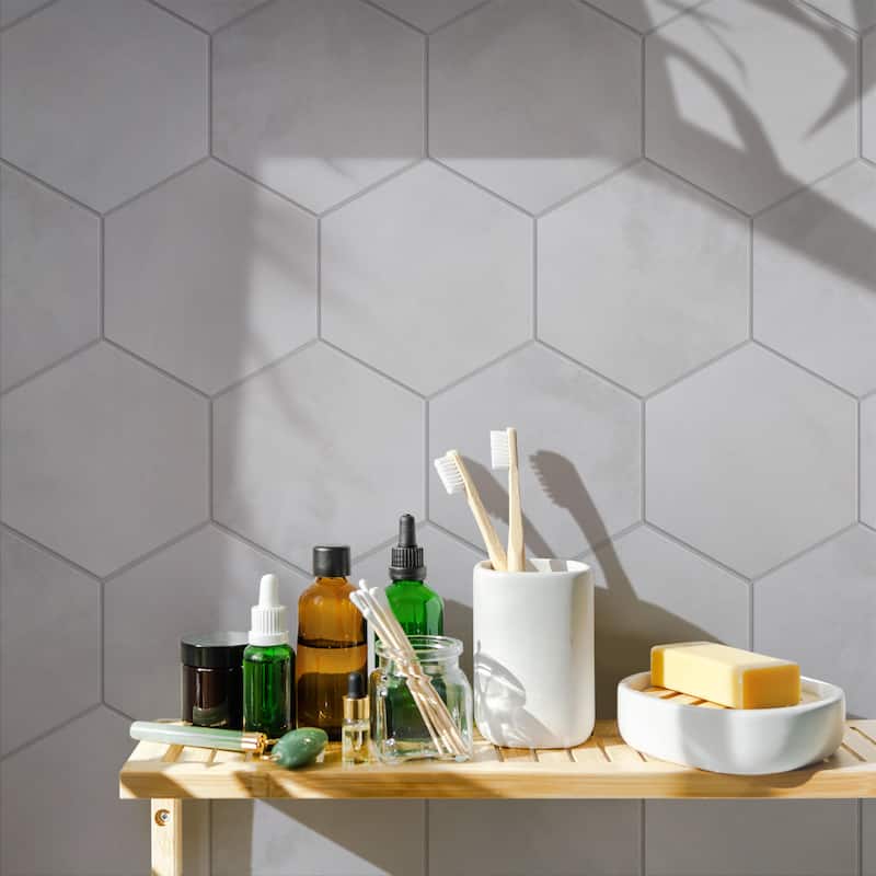 Merola Tile Industrial Hex White 8-1/2" x 9-7/8" Porcelain Floor and Wall Tile - Sample swatch