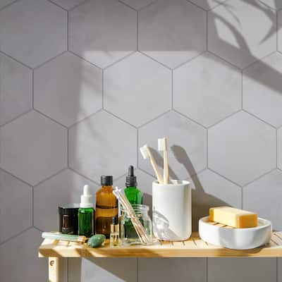 Merola Tile Industrial Hex White 8-1/2" x 9-7/8" Porcelain Floor and Wall Tile