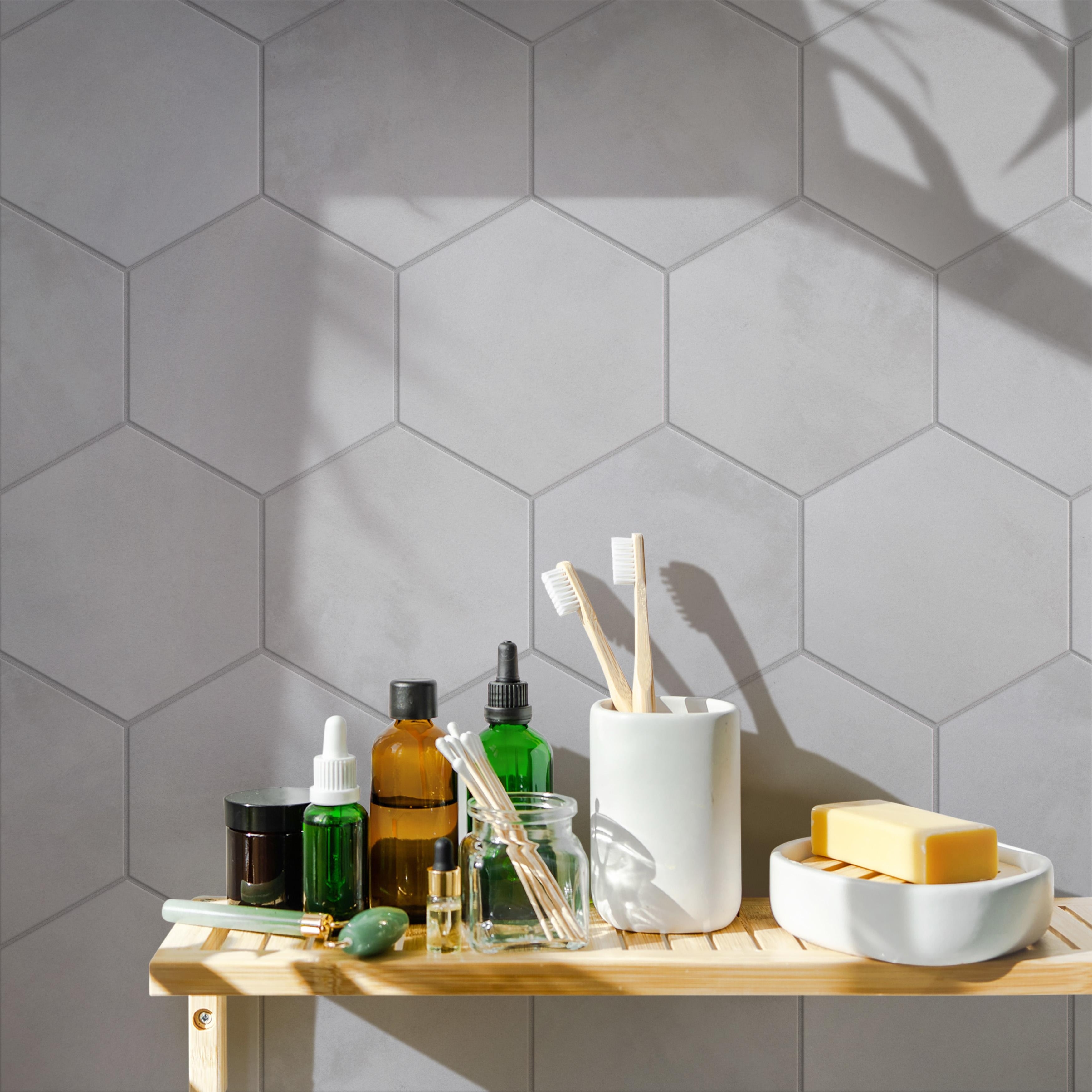 Merola Tile Industrial Hex White 8-1/2" x 9-7/8" Italian Porcelain Floor and Wall Tile