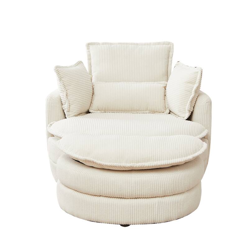 38"W Oversized Swivel Chair with Moon Storage Ottoman, 4 Pillows