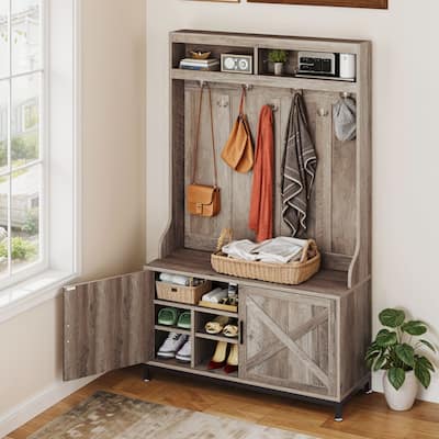 Moasis Farmhouse 39"W Hall Tree with Shoe Storage Seating Bench