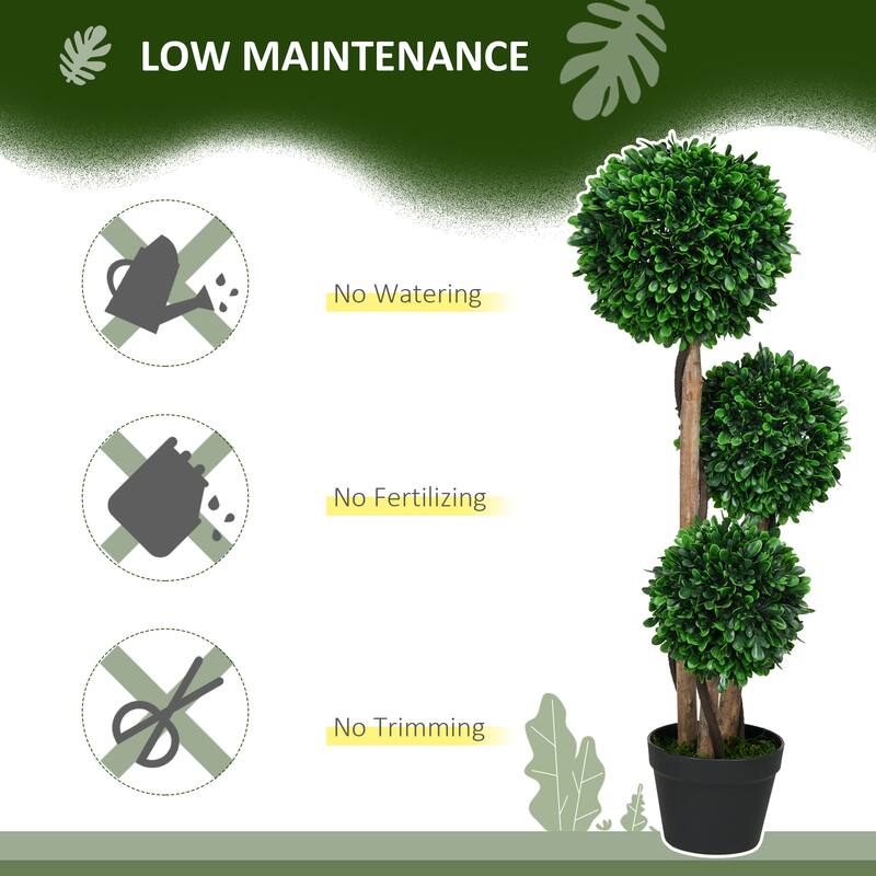 3ft/35.5" Artificial 3 Ball Boxwood Topiary Tree with Po - Green