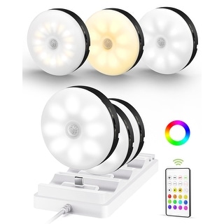 EZVALO Puck Light Wireless Motion Sensor with Remote-RGB-6 Pack-Black ...