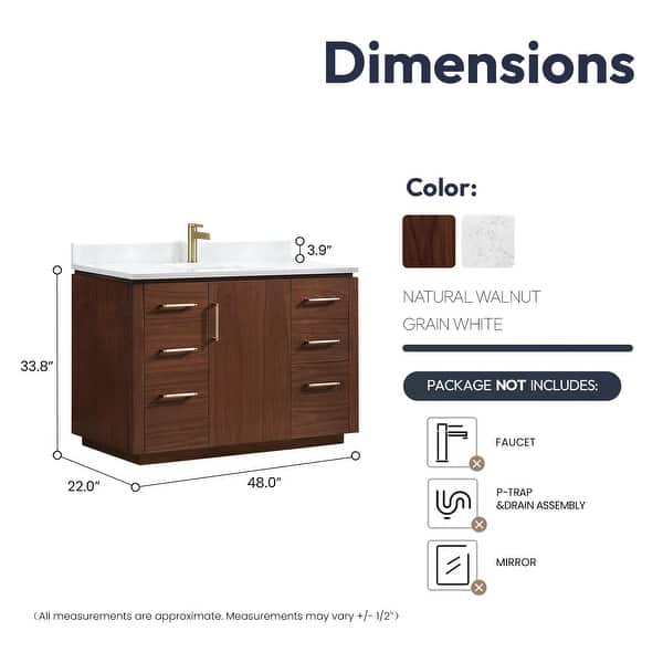 dimension image slide 12 of 16, San Single Bath Vanity with Composite Stone Top without Mirror